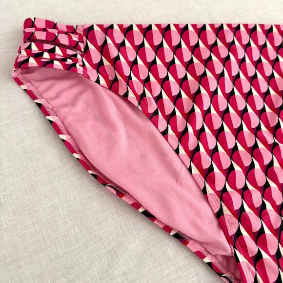 Time And Tru 3X Mid-Rise Bikini Bottoms Pink Geometric Print Recycled Fabric - Picture 2 of 5